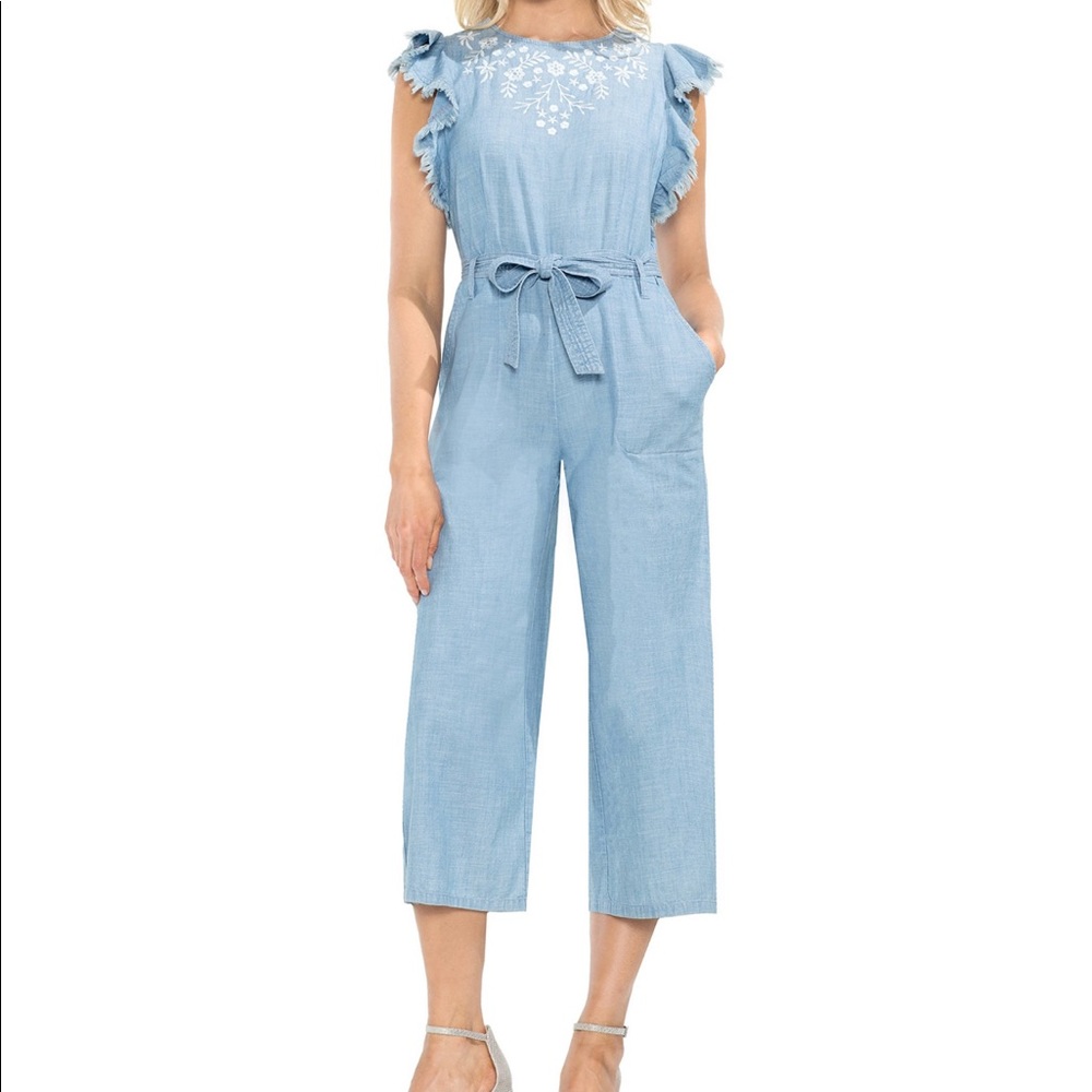 Vince Camuto chambray Embroidered jumpsuit